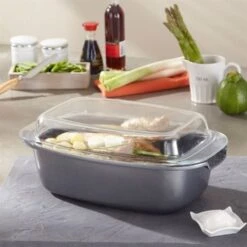 Meilleures ventes -Cuisine Fournitures Magasin 10838 1 2 Cocotte rectangulaire et couvercle revetement Dur comme la pierre 32 cm Mathon