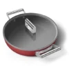 Smeg Sauteuse Aluminium Antiadhésive 28 Cm Rouge Mat Avec Couvercle En Verre Trempé