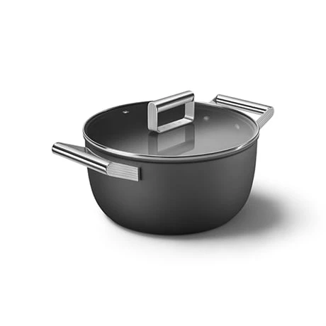 Smeg Faitout Bas Aluminium Antiadhésif 24 Cm Noir Mat Avec Couvercle En Verre Trempé 1 Smeg Faitout Bas Aluminium Antiadhésif 24 Cm Noir Mat Avec Couvercle En Verre Trempé