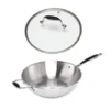 Lot Wok Tout Inox Et Couvercle Verre 30 Cm Excell'Inox