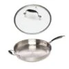 Lot Poêle Tout Inox Et Couvercle Verre 32 Cm Excell'Inox