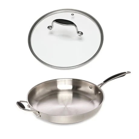 Lot Poêle Tout Inox Et Couvercle Verre 32 Cm Excell'Inox 1 Lot Poêle Tout Inox Et Couvercle Verre 32 Cm Excell'Inox