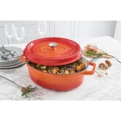 Cocotte En Fonte Orange Ovale 33 Cm 6 L -Cuisine Fournitures Magasin 213261 2 5 Cocotte en fonte orange ovale 33 cm 6 L Mathon