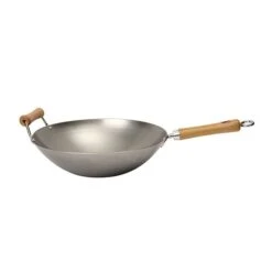 Wok Fond Plat Tôle Acier Blanche 2 Poignées 36 Cm Be A Wok Star