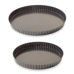Lot 2 Moules à Tarte Acier Revêtu Bords Cannelés 24,5 Et 28 Cm