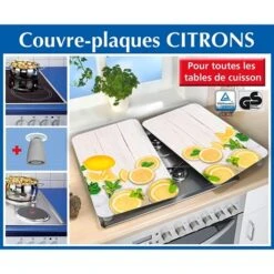 Set 2 Couvre-plaques Protection Motif Citrons -Cuisine Fournitures Magasin 62386 2 3 Set 2 couvre plaques protection motif Citrons Wenko by Maximex