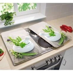 2 Couvre-plaques Protection Motifs Jardin De Fines Herbes -Cuisine Fournitures Magasin 62903 2 1 2 couvre plaques protection motifs Jardin de fines herbes Wenko by Maximex